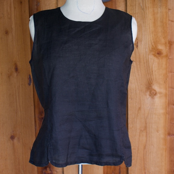Vintage Carlie's Court 100% Linen Black Sleeveless Blouse Size 6 - Picture 1 of 11